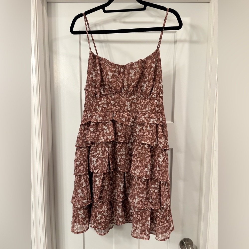 NWT Arula Brown, White, Pink Floral Print Dress XL